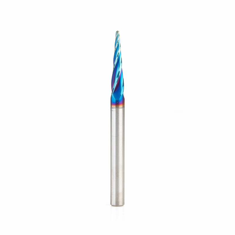 46282-K 2D/3D Carving 5.4 Deg Tapered Angle Ball Tip 1/16 Dia x 1/32 Radius x 1 x 1/4 Sh Solid Carbide Up-Cut Spiral Rou